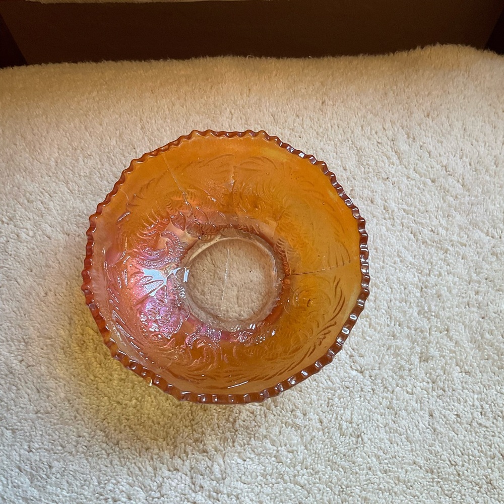 Fenton Marigold Gorgeous Carnival Glass Pine Cone small bowl with cut edges. - Picture 4 of 9